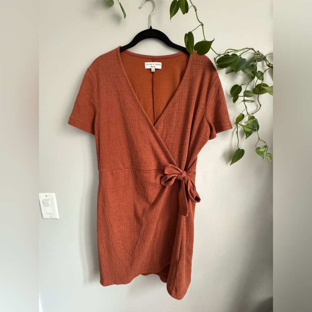 Madewell Texture & Thread Wrap Dress, Rust Orange